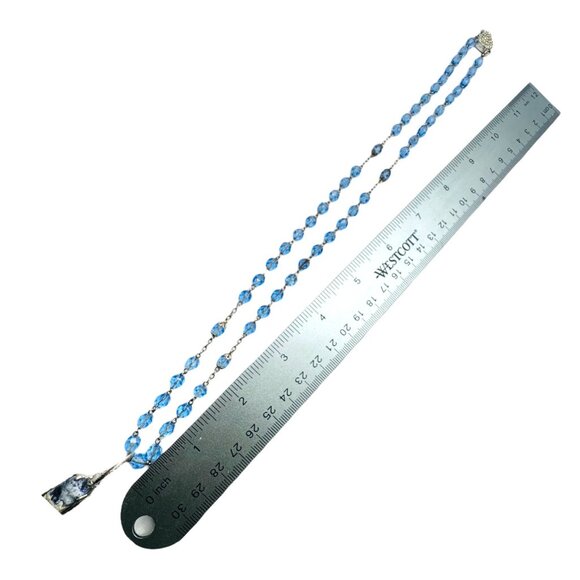 Natural Blue Opal & Magnifying Glass Silver Blend  Glass Beaded Artisan Necklace - Picture 9 of 11